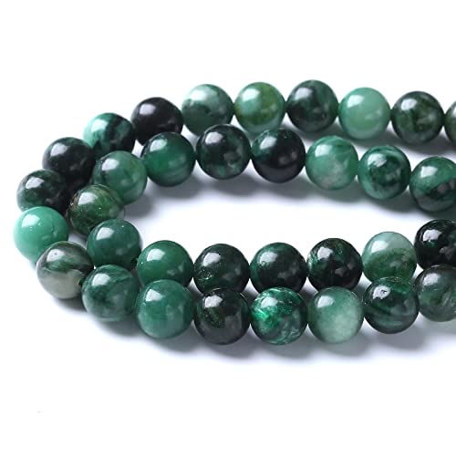 10mm 36pcs Natural Green Emerald Stone Beads Round Loose Beads AAA Energy Healing Power Stone Beads for Jewelry Making DIY Bracelet Necklace 15"(Green Emerald Stone, 10mm) - color: Green Emerald Stone, size: 10mm