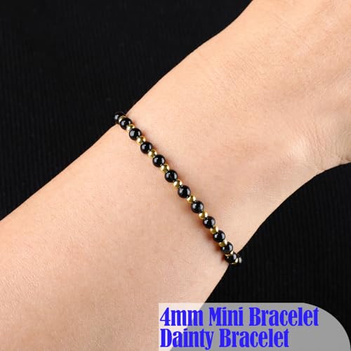 QOGIR 14k gold Handmade Healing Bracelet, Natural Gem Stone Crystal Elastic Gold Bracelet - color: Black Tourmaline - Psychic Protection, size: 4m