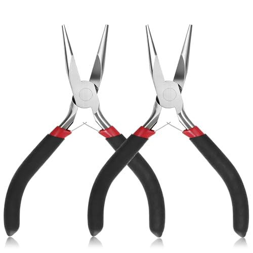 Mini Needle Nose Pliers Set, 2Pcs Needle Nosepliers for Jewelry Making, Black Jewelry Chain Nose Plier, Small Craft Plier with Smooth Jaw and Comfort Grip Handle for Wire Bending Object Graspin - color: Black