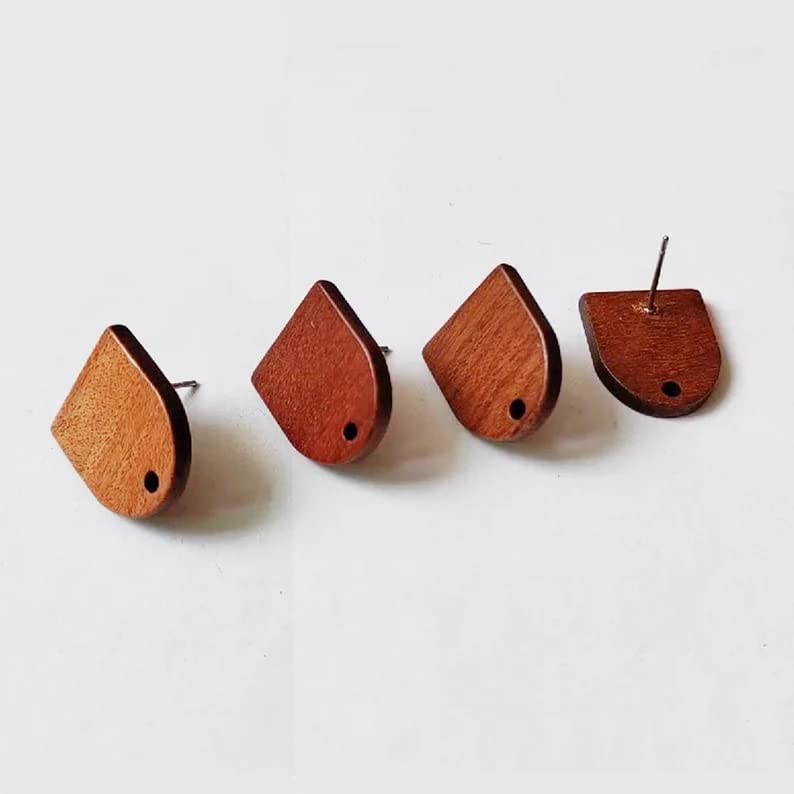 DoreenBeads 30Pcs Natural Wooden Stud Earrings Posts with Loop for Jewelry Making- Wood Earring Posts with Ear Backs for Women Girls DIY Earring Making Jewelry Findings Supplies (Half Oval) - color: Half Oval
