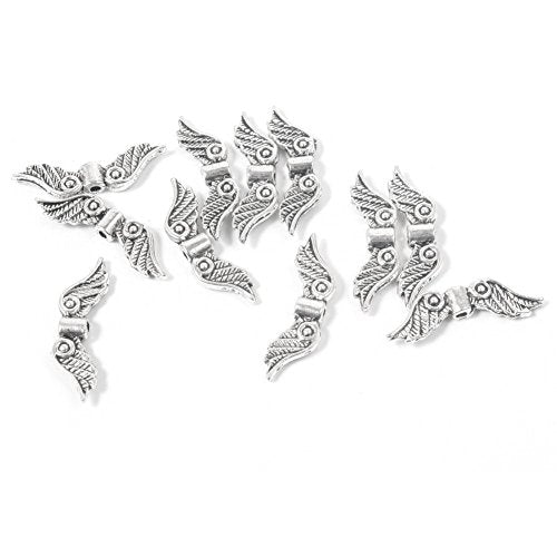 50 pcs 20mm Angel Wing Spacer Metal Beads DIY for Bracelets Necklace Silver
