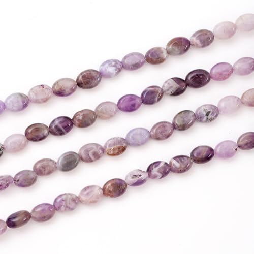 6×8mm Natural Amethyst Gemstone Loose Beads Flat Oval Healing Crystal Loose Stone Beads for Jewelry Necklace Bracelet Earring Craft - color: Amethyst