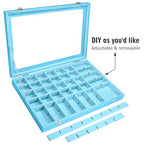 Siveit Jewelry Tray Organizer Box 48 Grid Jewelry Display Organizer Box with Transparent Lid Rings Earrings Necklaces Pendants Display Box Suitable for Women and Girls (48 Grid, Sky Blue) - color: Sky Blue