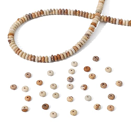 BEADIA Natural Brown Picture Disk Stone Beads 4x2mm 160pcs Rondelle Loose Semi Gemstone Beads for Jewelry Making Design - color: Brown Picture