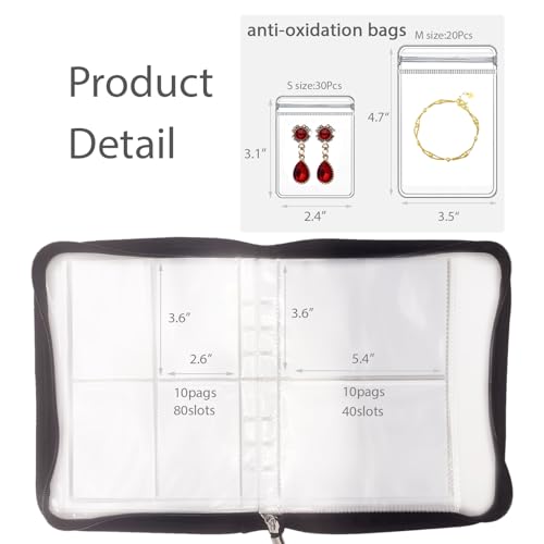 Transparent Jewelry Storage Travel Organizer Book for Necklace, Bracelet, Ring - Holder With Small Clear Pouch - Green - color: Green - 80pcs S Pouches, 40pcs L Pouches