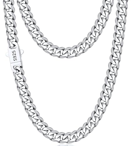 Italian 7mm 925 Sterling Silver Miami Cuban Link Chain Necklace for Men Boys, 18K Gold Plated 925 Sterling Silver Chain Necklace for Men - Jewelry Gifts for Man 18 20 22 24 26 Inch - color: Silver Plated, size: 24 Inch