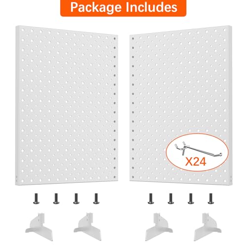 TORACK Pegboard Display Stand for Craft Shows & Fairs, 12 x 16 in Metal Tabletop Pegboard Display with Hooks for Christmas Fair Event(White, Pack of 2) - style: 2-Pack White