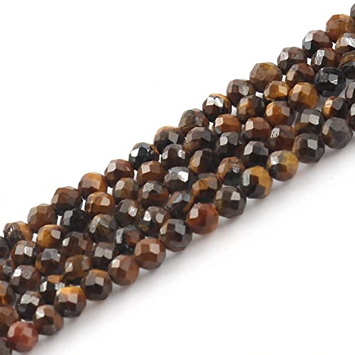 90pcs 4mm Natural Yellow Tiger Eye Gemstone Beads Faceted Round Loose Stone Beads for Jewelry Making (1 Strand) - color: Yellow Tiger Eye, size: 3.7-4.2mm