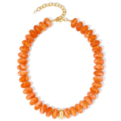 Mothers Day Gifts Chunky Beaded Choker Necklace for Women Statement Necklace with Gold Accent Adjustable Beach Summer Jewelry Trendy Boho Necklaces in Multiple Colors y2k Jewelry - color: Orange