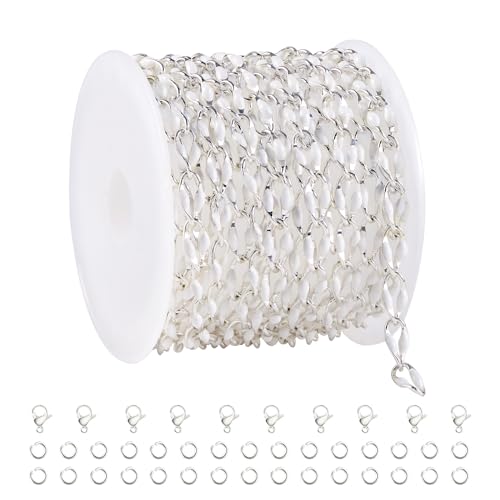YOUBEIYEE 2 Meters White Enamel Cable Chain Silver Plated Chains Bulk for Women Bracelet Necklace DIY Brass Chains for Jewelry Making - color: White Silver