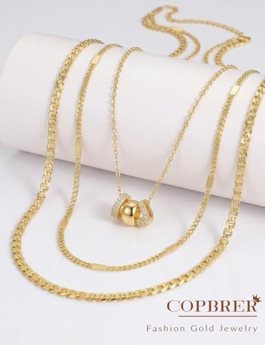 Layered Gold Necklaces for Women, 14K Gold Plated Dainty Cubic Zirconia Rondelle Initial Pendant Necklace, Chunky Stackable Mariner Chain Choker, Trendy Personalized Name Jewelry Gifts for Women - style: Letter J