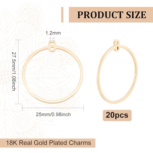 BENECREAT 20pcs 18K Real Gold Plated Round Beading Hoop Earring Finding Components for Jewelry Making, Wedding Mother's Day Festival Gift DIY, 27.5x25mm