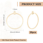 BENECREAT 20pcs 18K Real Gold Plated Round Beading Hoop Earring Finding Components for Jewelry Making, Wedding Mother's Day Festival Gift DIY, 27.5x25mm