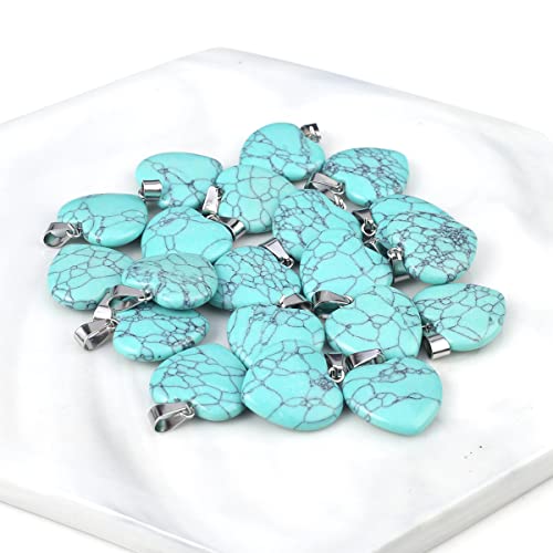 LE SKY 20 Pcs natural stone pendants heart shape healing stone charms for jewelry making - color: blue turquoise