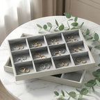 2-Piece Gray leather Stackable Jewelry Organizer Tray Set, Bracelet Ring Earring Holder Box, Necklace Display Stand for Storage and Retail Display (12 Grids) - style: 12 Grids