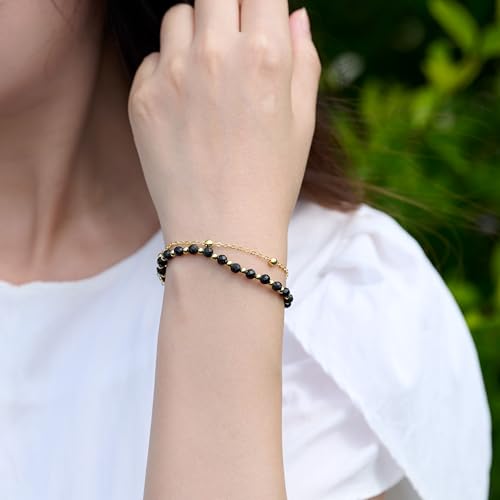 Farfume Crystal Bracelet Beaded Bracelets 4mm Natural Stone Beads Gemstone Handmade Jewelry Valentine's Day Gifts - color: Black Obsidian-Purification