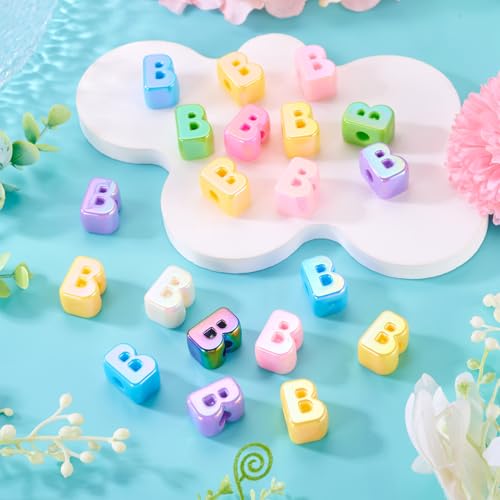 Beadthoven 20pcs Big Letter B Beads Large Hole Bubble Alphabet Acrylic Beads Charm Iridescent Plastic B Shape Loose Chunky Spacers for Jewelry Making Bracelet Necklace Keychains Shoelaces Crafts - color: B