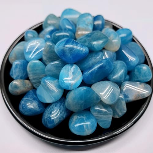 Polished Blue Apatite Crystals - 10 oz, 0.5" Handpicked Natural Tumbled Gemstones Rocks, Pebbles for Reiki, Chakra, Healing Home Decor - color: Blue Apatite, size: 0.5"