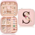 Inngeroo Mothers Day Mom Gifts for Wife Daughter Grandma, Travel Jewelry Case Box Organizer, Personalized Gifts for Women Teen Girls Mom Aunt Sister, Bridesmaid Gifts Traveling Essentials, Initial S - style: S