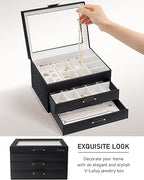 Jewelry Boxes with Glass Lid, Jewelry Boxes for Women 3-Tier Jewelry Organizer with 2 Drawers, Jewelry Display Case Gift for Women Girls Men - Black - color: Black 3-Layer