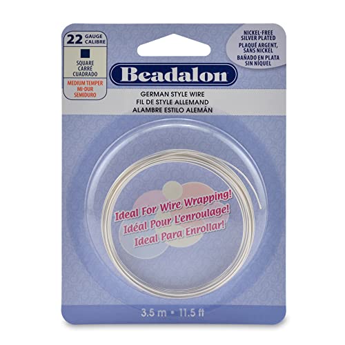 Beadalon German Style Wrapping Wire, Square, Silver Plated, 22 Gauge, 3.5 m / 11.5 ft - color: Silver Plated, size: 22 gauge/.025 In-3. 5 m/11.5 ft