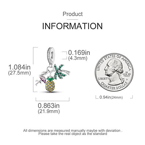 MULA 925 Sterling Silver Charms for Bracelets and Necklaces Lipstick and Bag Dangle Pendants Tower Camera Beads Jewelry Charms for Women - color: Pineapple Flamingo Coconut