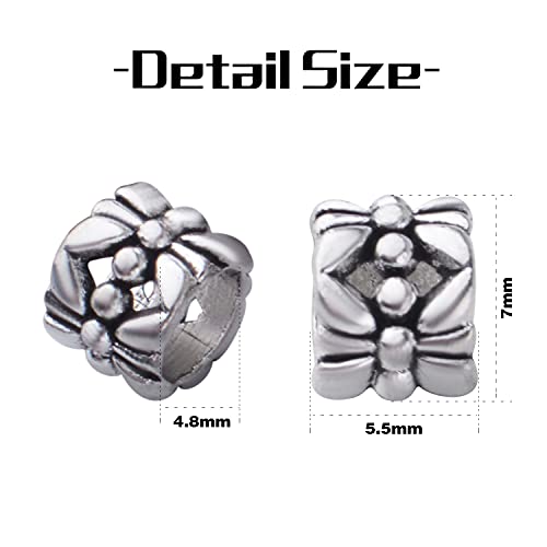 BronaGrand 100pcs Large Hole Antique Silver Flower Bead Spacers Alloy Tube Beads for DIY Necklace Bracelet Jewelry Craft Making Accessory - color: Silver1