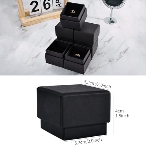 driew 12 Pack Cardboard Drawer Display Jewelry Boxes, Black Gift Boxes Kraft Paper Box Jewelry Gift Packaging Case Sponge Insert and Lids for Rings (2.05x2.05X1.57 Inch)
