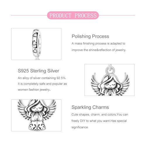 925 sterling silver Bead Charm for Pandora bracelets and Necklaces - Cute Heart Animal Ocean Pendant Bead Charms with Cubic Zirconia Mother's Day Jewelry Making DIY Gifts for Women Wife/Girlfriend - color: Charming Angel Girl Pendant