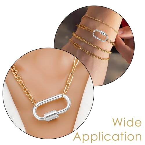 10pcs Screw Carabiner Lock Charms, Silver Necklace Lock Clip Keychain Clip Hook Metal Oval Keyring Holder Clasp for DIY Necklace Bracelets Jewelry Making, 2.5x1.5cm - color: Silver