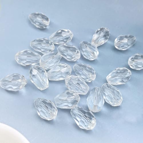80 PCS 8x12mm Teardrop Crystal Glass Beads Faceted Shape Vertical Hole Loose Glass Beads DIY Handcrafte Bracelet Necklace Earring Jewelry Making(Transparent) - color: Transparent, size: 8x12mm