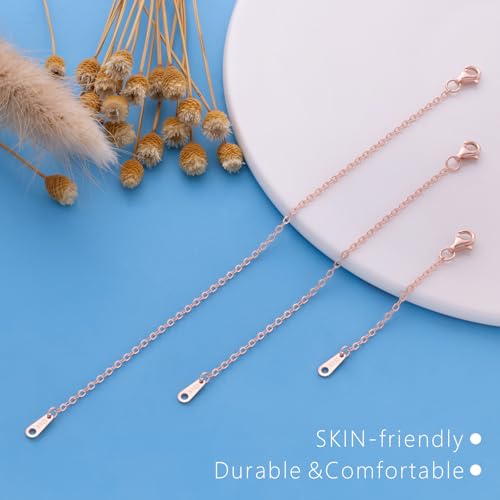 VANBARIS 925 Sterling Silver Necklace Extender Rose Gold Necklace Extender Rose Gold Chain Extenders for Necklaces 3 Piece Set (2, 4, 6 inch) - color: RoseGold, size: 2 4 6 inch