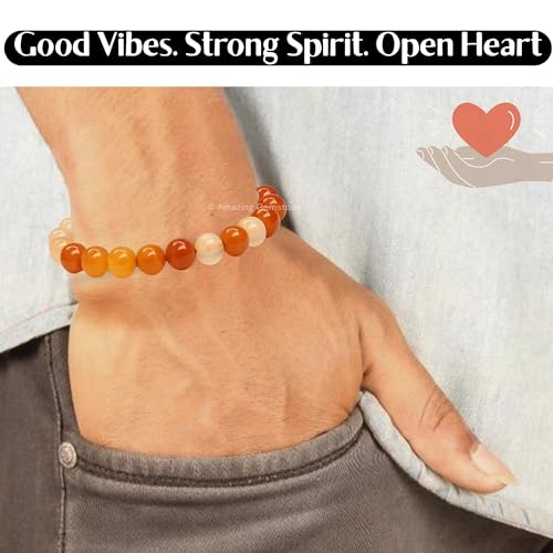 Amazing Gemstone Carnelian Bracelet for Women Men's Gifts - Protection Healing Crystal Bracelet - 8mm Gemstone Beaded Adjustable Bracelet - color: Carnelian