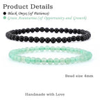 NCB 2.3-Piece 4mm Natural Crystal Gemstone Stretch Bracelets – Handmade Reiki Energy Healing Jewelry for Meditation,Yoga, Unisex - color: 2PCS ( Black Onyx+Green Aventurine ), size: 4mm