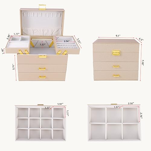 Dajasan Jewelry Organizer Box, Jewelry Holder Organizer Box, PU Leather Jewelry Box, Gift Idea for Valentine's Day, Birthday, Mother's Day, Christmas (Champagne) - color: Champagne + Gold