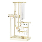 SZQINJI 5 Tier Jewelry Holder Organizer, Gold Jewelry Stand with Velvet Bracelet Holder, Adjustable Height Jewelry Display for Necklaces, Bracelets, Earrings, Rings, Gift Idea for Women, Beige - color: Beige