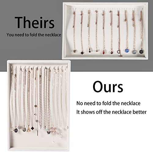 Pangkeep 14 Hooks Necklace Holder Organizer Tray,Beige Velvet Necklace Storage Jewelry Displays for Selling.