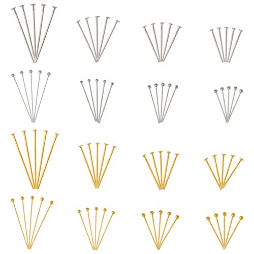 Craftdady 1600Pcs Flat Head Pins Ball Point Headpins 2 Colors Metal Wire Needle Pin Set for Earring Pendant Jewelry Necklace Bracelet Making (18mm/20mm/24-25mm/30mm) - color: Gold & Platinum, Flat & Ball Head Pins