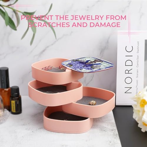 Stained Glass Bundle of Violets with A Bow Jewelry Boxes for Women, Earring Holder Organizer Rotating Jewelry Organizer for Necklaces Bracelets Ring