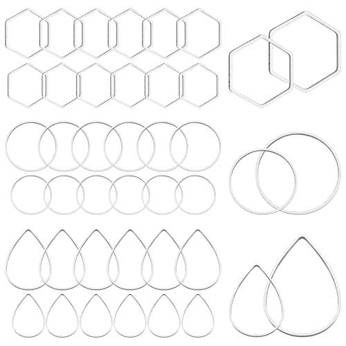 60pcs Hoop Earrings for Jewelry Making,Earring Finding Hoop Hypoallergenic Teardrop Hexagon Round Earrings Hoops Open Bezel Pendant Frame for DIY Earring Making Supplies(Silver,3Shapes) - color: 60PCS;Teardrop,Hexagon,Round;Silver