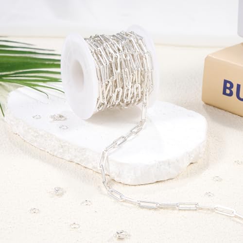 GTVOODX Chunky Paperclip Chain Roll Silver 4 Meters Stainless Steel Handmade Paper Clip Link Chains Spool Bulk for Women Jewelry Making with Lobster Clasps Jump Rings - color: Silver Thick Paperclip Chains