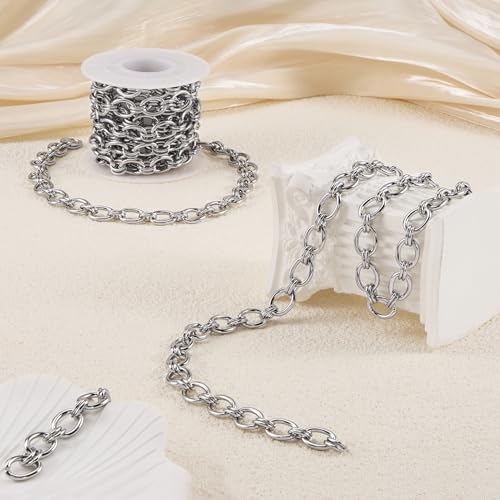 YOUBEIYEE 6.5 Feet Silver Chains Bulk Oval Link Chain Roll Chunky Stainless Steel Chain for Jewelry Making - color: Circle Silver