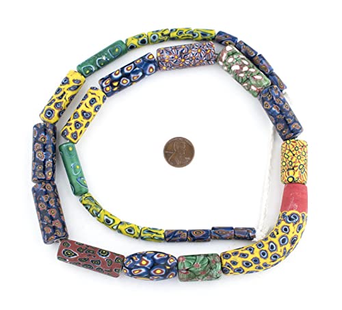 The Bead Chest Venetian-Inspired Millefiori Trade Beads 12mm Indonesia Multicolor Cylinder Glass Large Hole 30 Inch Strand
