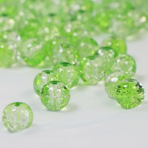 100Pcs 10mm Crackle Glass Beads for Jewelry Making - Round Spacer Crystal Beads Bulk, DIY Craft Supplies for Necklace Bracelet Earrings (Leaf Green Transparent) - color: Leaf Green Transparent