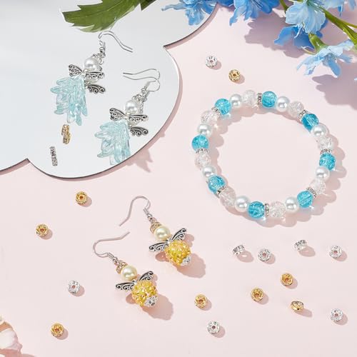 1 Box 400Pcs Rhinestone Spacer Beads 6mm Rondelle Spacer Bead Bulk Silver Plated Brass Grade A Crystal Rhinestones Round Metal Spacers Loose Beads for Jewelry Making Bracelets DIY Craft Women - style: Style 1