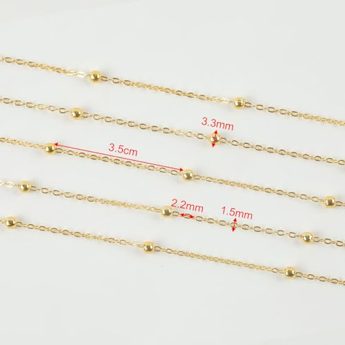 YOUBEIYEE 32.8 Feet Satellite Bead Chain for Jewelry Making 18K Gold Plated Brass Cross Chain Link Jewelry Chain Roll with Jump Rings and Lobster Clasps - color: Bead