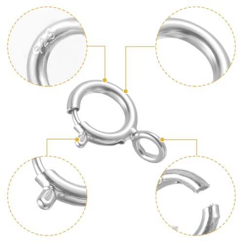 7 Sets 925 Sterling Silver Necklace Clasps and Closures 5mm Spring Ring Clasp Jewelry Clasps with Closed Jump Rings 4mm for Bracelet Necklace Extender Connectors for Jewelry Making Repair