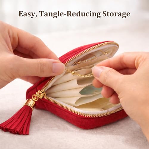 Small Travel Jewelry Pouch for Women, Compact Travel Jewelry Pouch with Layered Storage, Zippered Jewelry Travel Bag for Rings, Earrings, Bracelets, Necklaces (Ocean Blue) - color: Ocean Blue