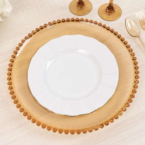 13" Charger Plates - Set of 24 - Amber Round Acrylic Disposable Chargers with Beaded Rim, Ideal for Dinner Party Wedding Bulk Events - color: Amber, size: 13" Charger Plate, 24 Pack