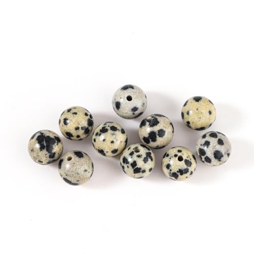 100Pcs Natural Stone 6mm Dalmatian Round Loose Gemstone Energy Healing Beads Hole Size 1mm DIY Smooth Beads for Bracelet Necklace Earrings Jewelry Making - color: Dalmatian, size: 6mm